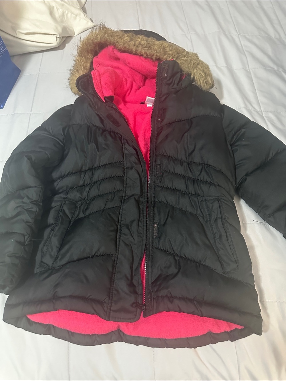 Arizona Jean Company Black Puffer Jacket with Pink Fleece Lining